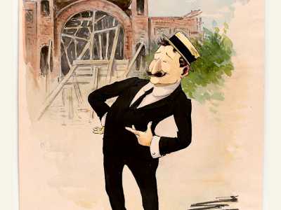 E poi l�ingegnere De Giglio che osserva il teatro Margherita in costruzione...